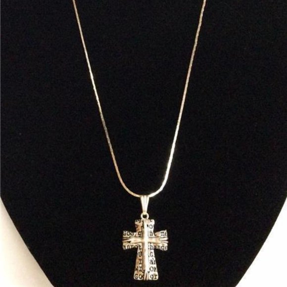 Serenity Prayer Cross Necklace Silver Plated Message AA Al-Anon NA 18" - Picture 6 of 9